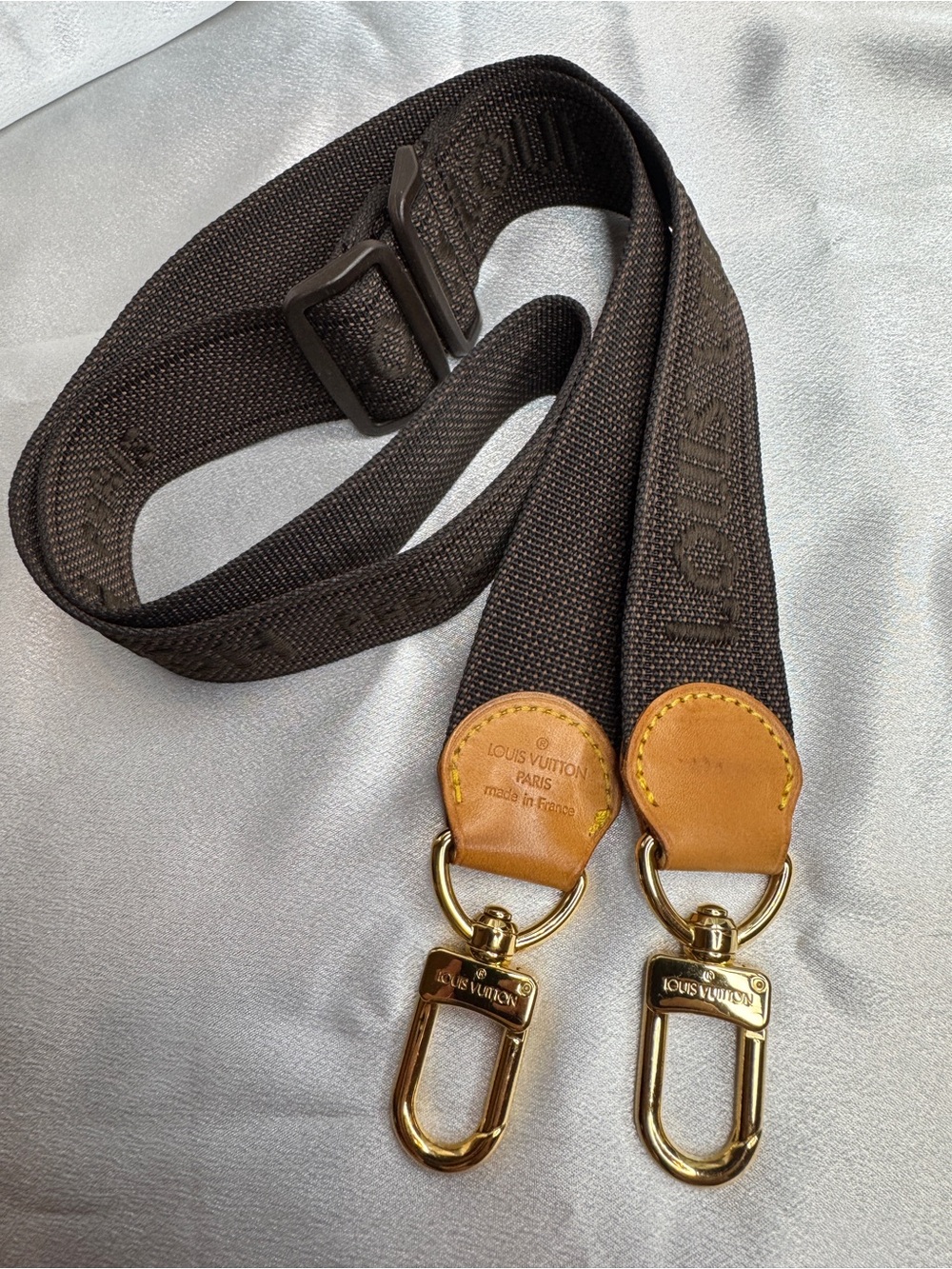 Louis Vuitton Stamped Brown Canvas Bag Strap with Tan Leather & Gold Hardware - Picture 1 of 16